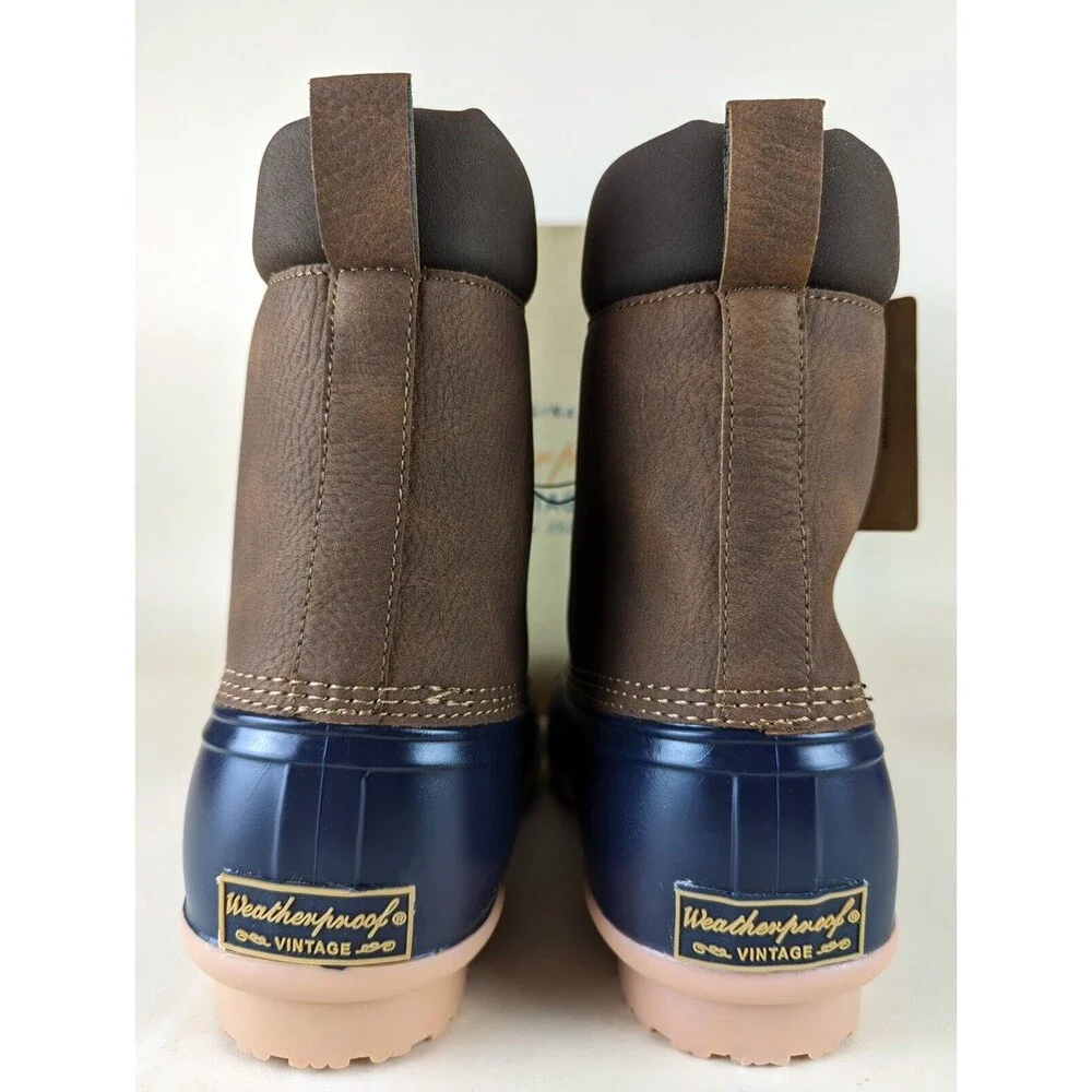 Weatherproof Vintage Adam II Duck Boots Mens 13M Tan Navy Faux Leather Shoes NWB